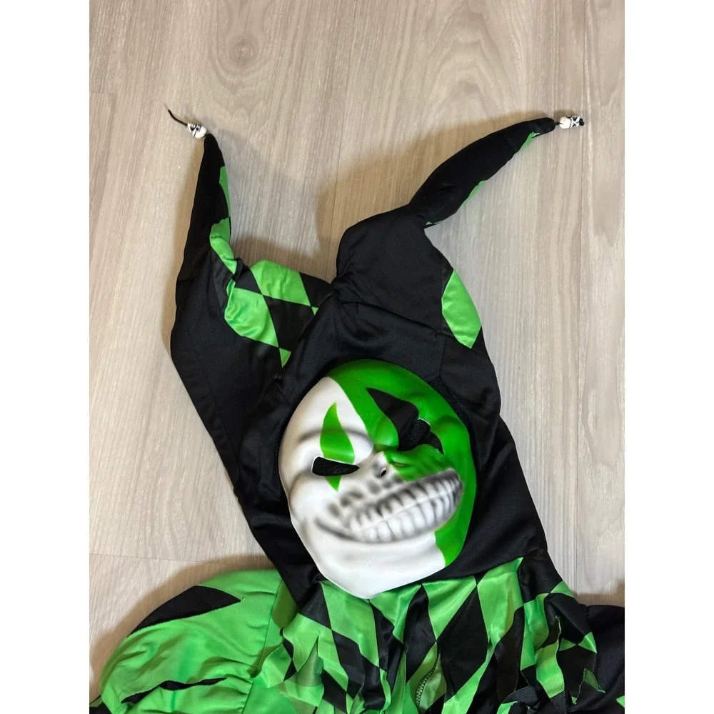 Wicked Jester Costume Boys Small (4-6) 7 Piece Set Green Black Halloween Scary